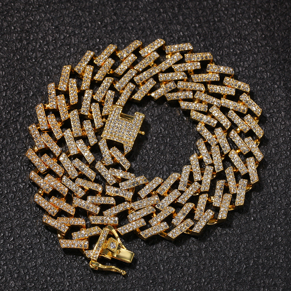 Iced Out Cuban Link Chain Necklace for Women & Men – Gold, Silver, Black and Blue Statement Hip Hop Pendant Chain