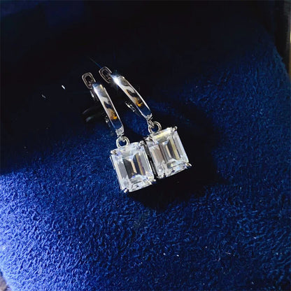 Emerald Cut VVS Moissanite Drop Hoop Earrings