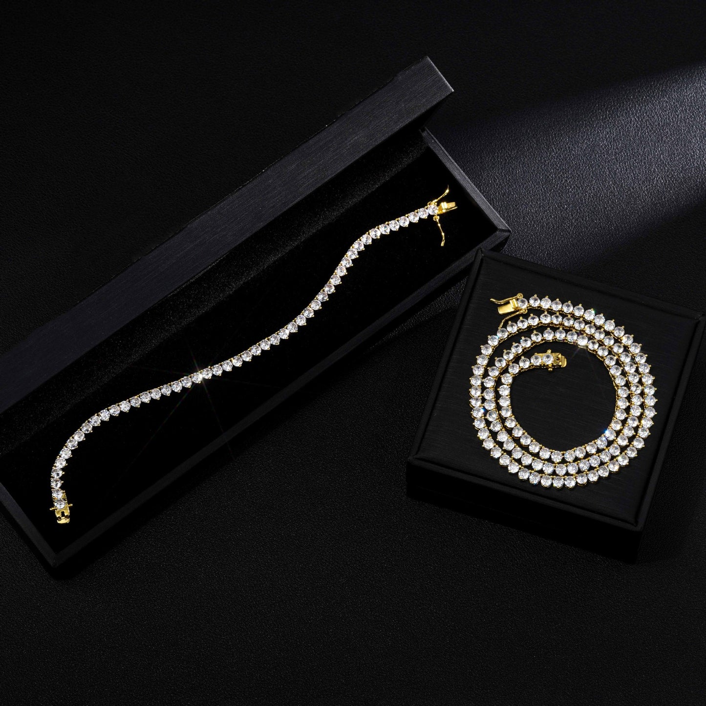 Unisex 3-Prong Tennis Chain Necklace & Bracelet, Iced Zirconia Geometric Chain Jewelry, 3mm/4mm