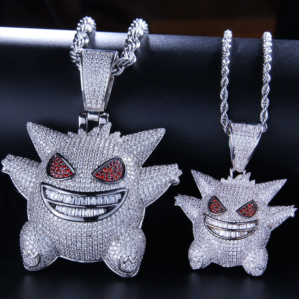 Iced Out Cartoon Monster Pendant Necklace with Cubic Zirconia Hip Hop Chain product image