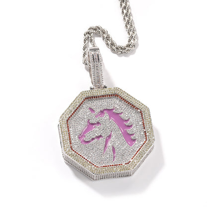 Iced Zodiac Horse or Tiger Pendant Necklace with Cubic Zirconia Hip Hop Chain