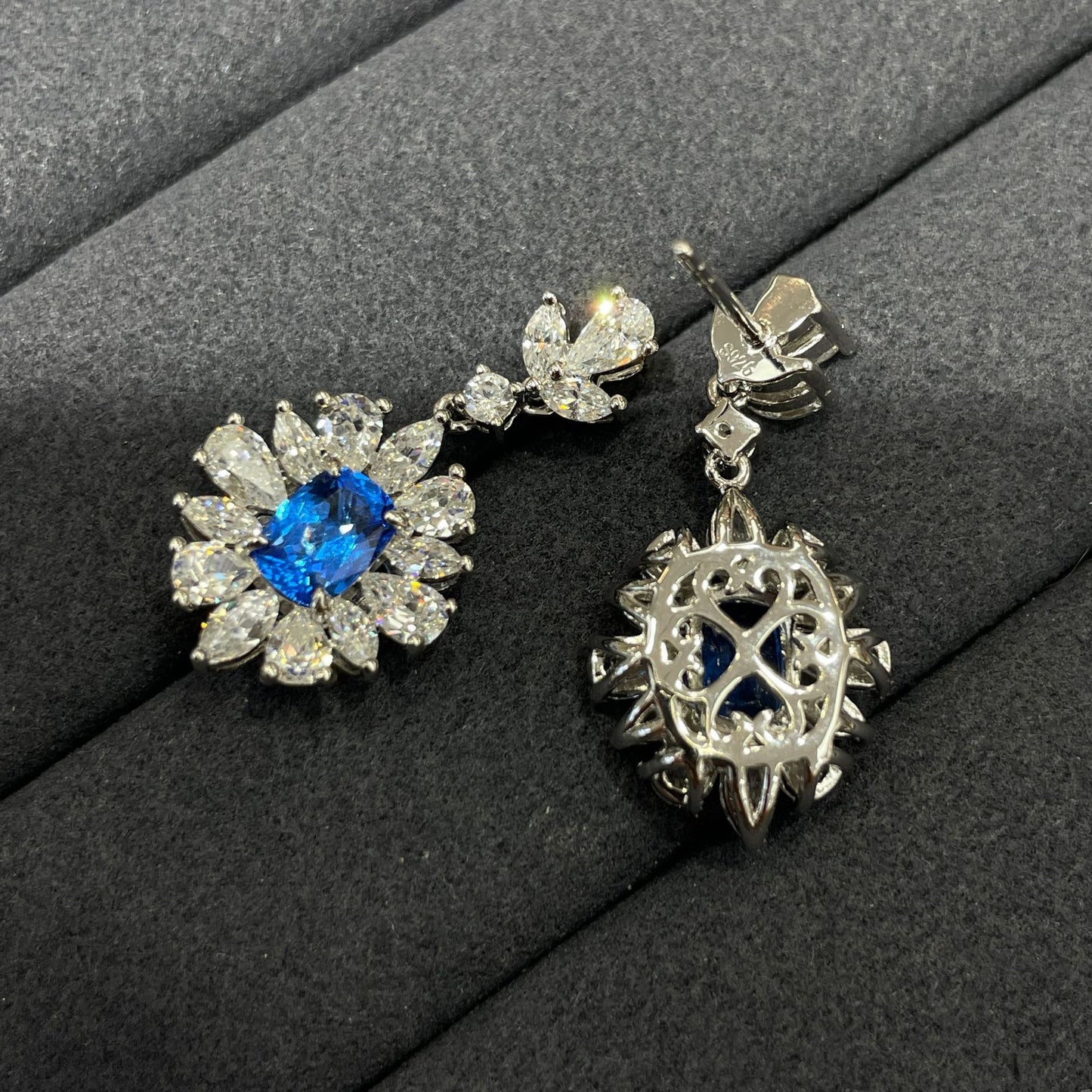 18K Gold-Plated Floral Drop Earrings with Colored Crystal Center product image