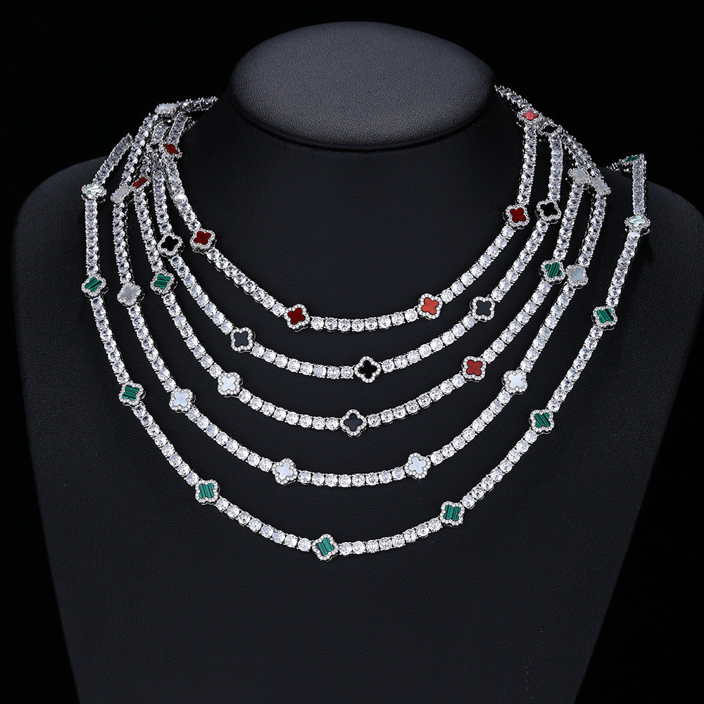 Clover Tennis Chain Bracelet & Necklace, Sparkling Cuban Link Jewelry product image