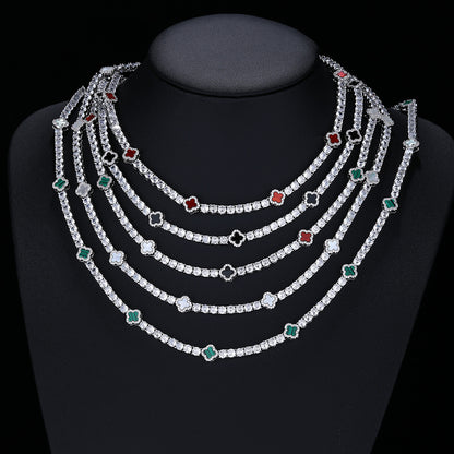 Clover Tennis Chain Bracelet & Necklace, Sparkling Cuban Link Jewelry