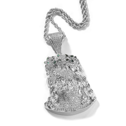 Iced Irregular Jesus Pendant Necklace with Cubic Zirconia Twist Chain for Women and Men