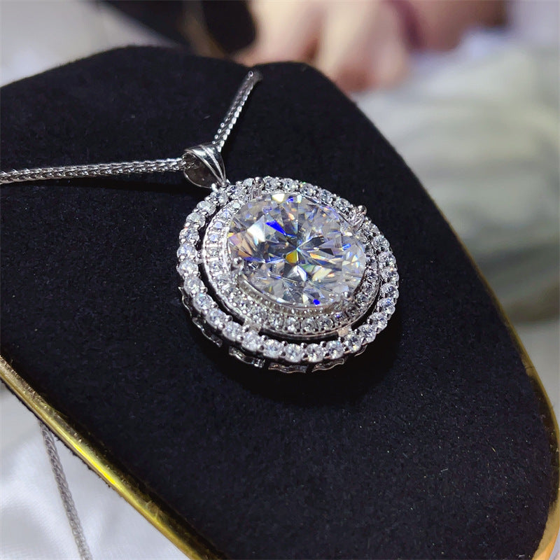10 Carat Moissanite Double Halo Round Pendant Necklace in Silver Tone product image