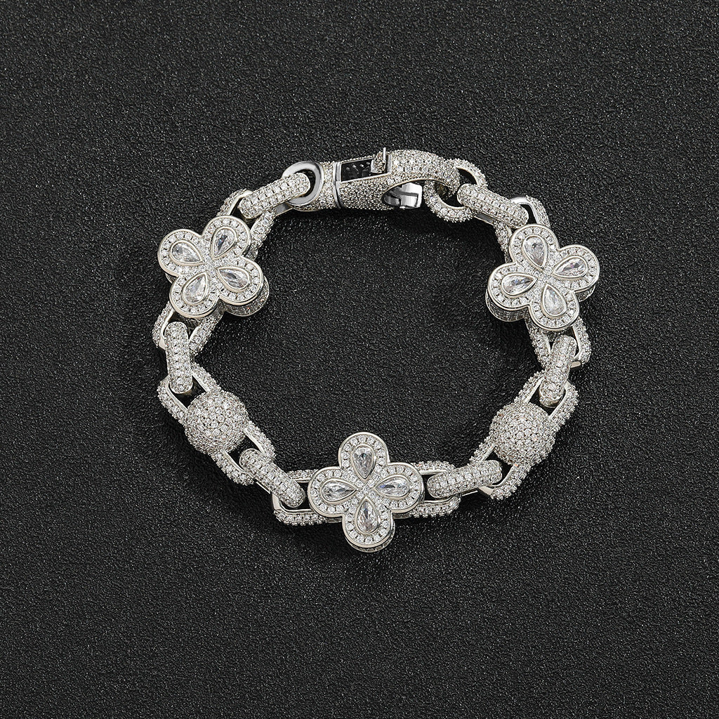 Hip Hop Four Leaf Clover Bubble Cubic Zirconia Bracelet for Men