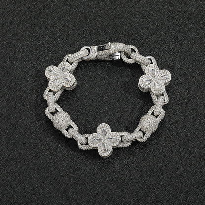 Hip Hop Four Leaf Clover Bubble Cubic Zirconia Bracelet for Men