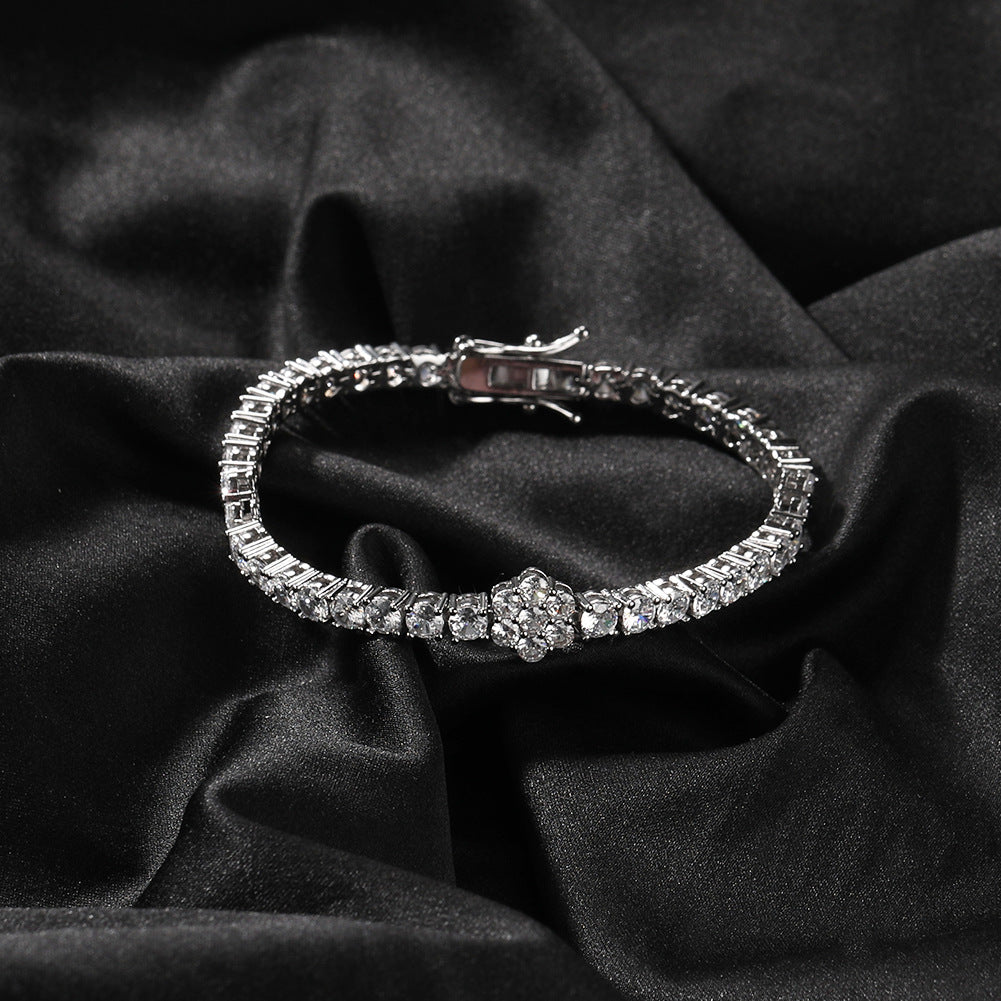 Unisex Iced Out Cubic Zirconia Flower Chain Bracelet & Necklace Set in Gold or Silver Tone product image