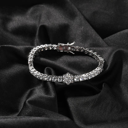 Unisex Iced Out Cubic Zirconia Flower Chain Bracelet & Necklace Set in Gold or Silver Tone