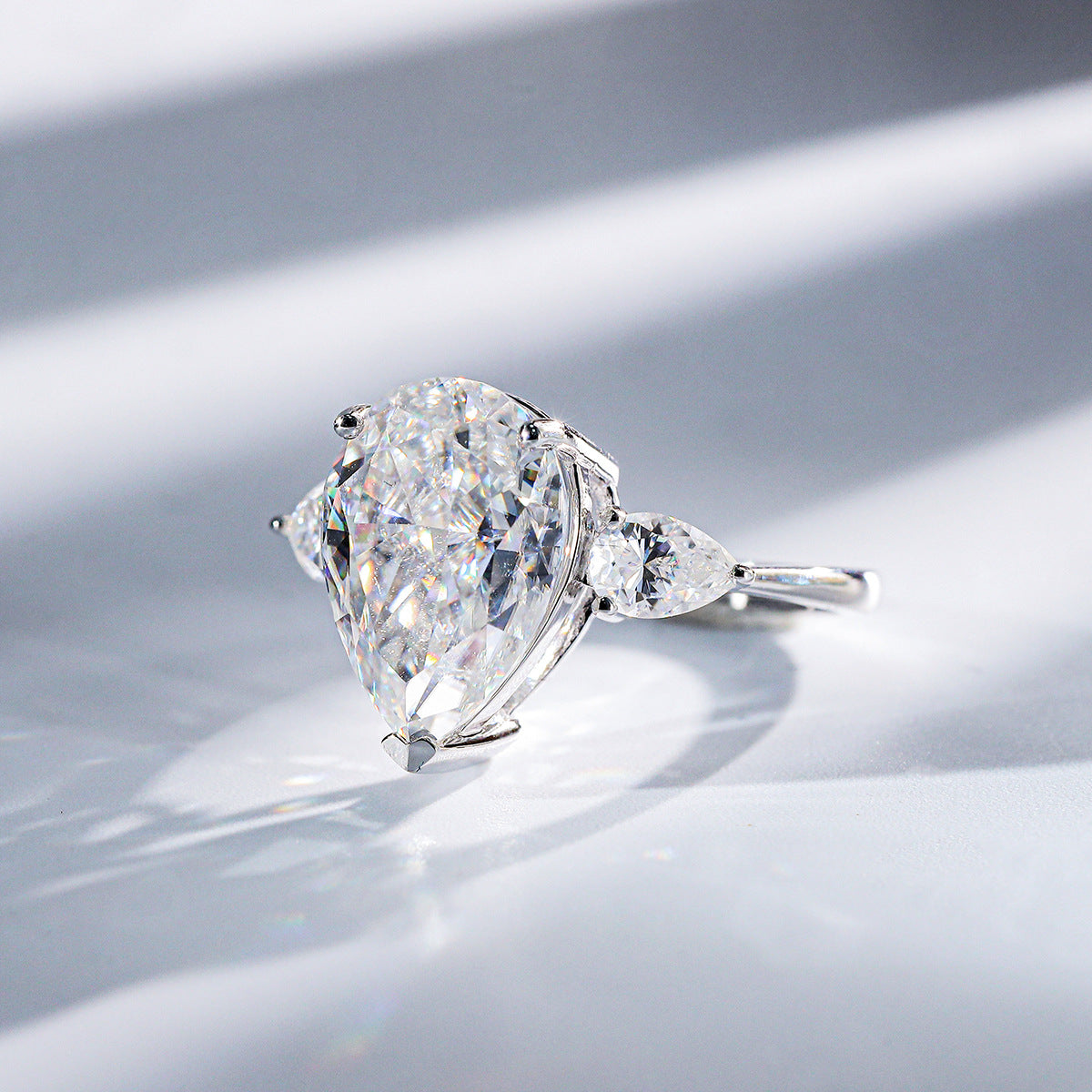 Pear Shaped Moissanite Engagement Ring, 6ct S925 Sterling Silver 18k Gold Plated Three Stone Ring product image
