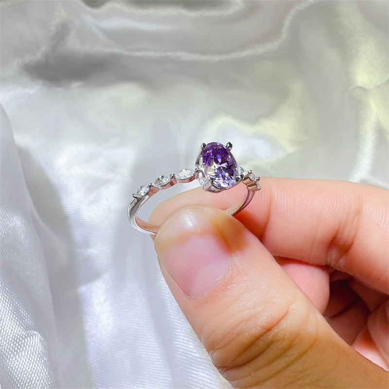 Purple Oval Moissanite Ring for Women, Oval Engagement Ring with Accent Stones, 1 Carat or 2 Carat product image
