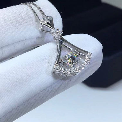 Silver Moissanite Fan Pendant Necklace with Certificate