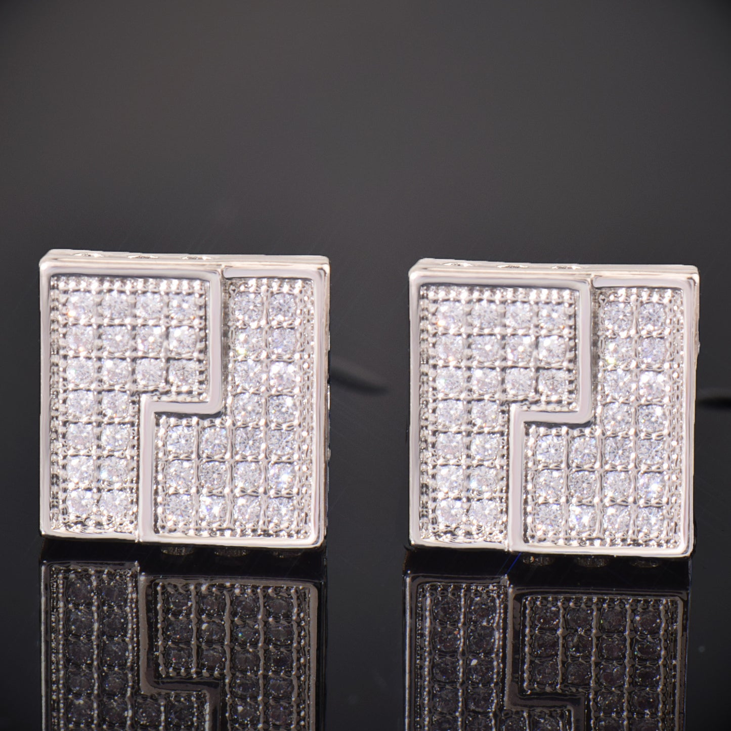 Iced Block Stud Earrings for Men