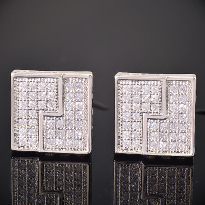 Iced Block Stud Earrings for Men