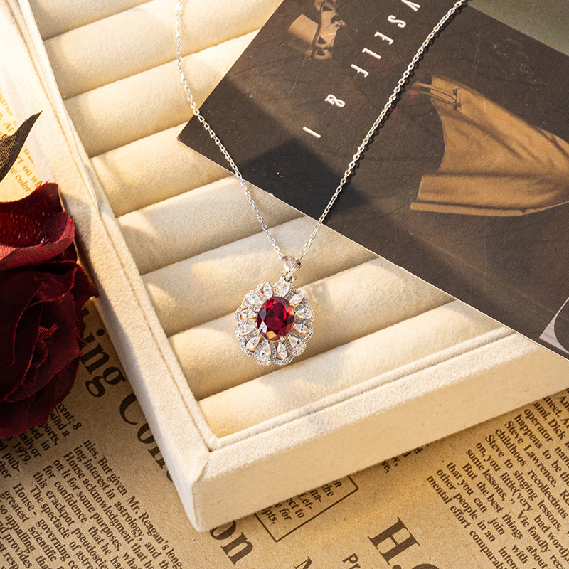 Lab-Created Ruby Halo Ring Set with Matching Necklace and Earrings product image