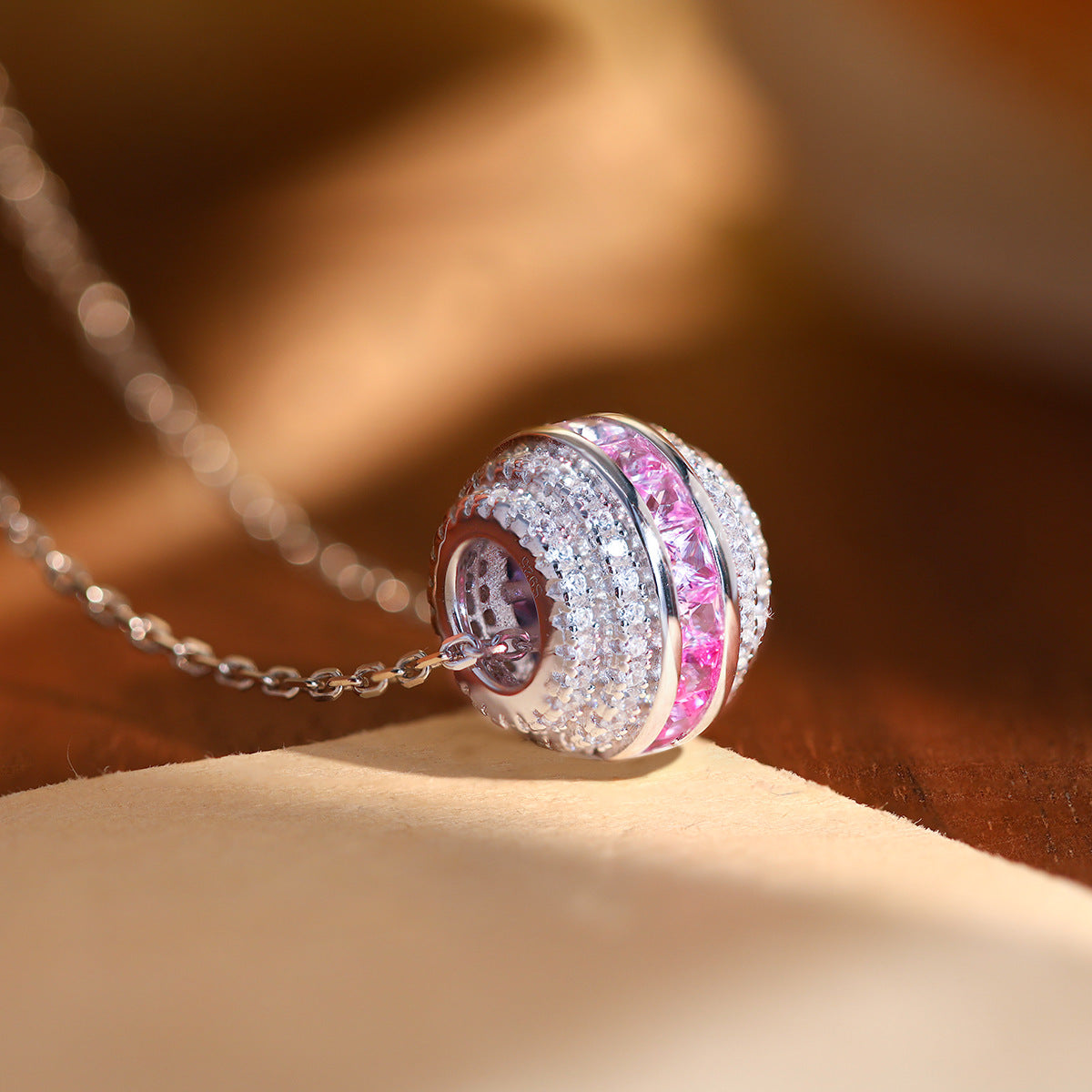Lab-Grown Sapphire Circle Pendant Necklace, S925 Sterling Silver Rainbow Bezel Set Chain product image