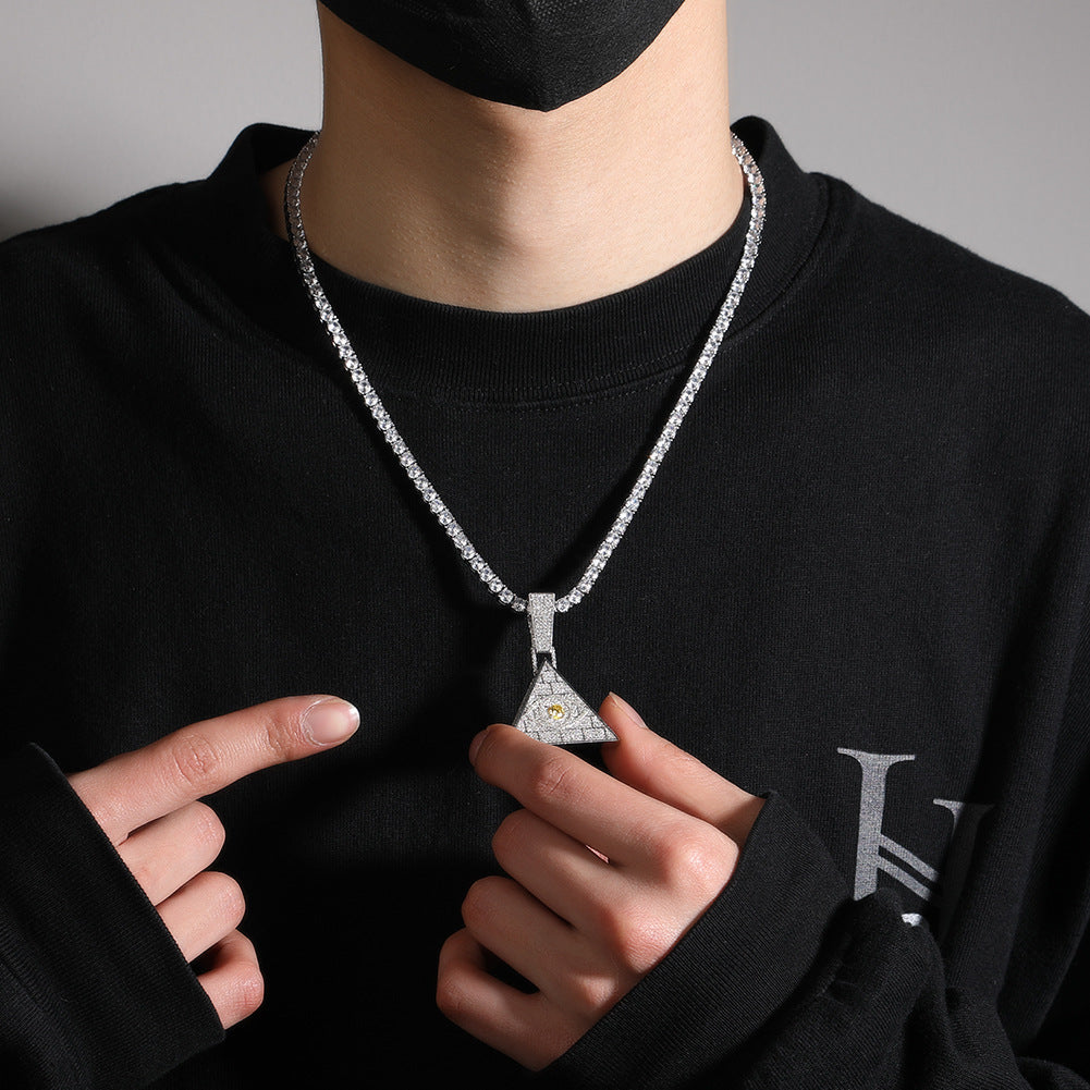 Iced Triangle Eye Pendant Necklace for Women - Cubic Zirconia Statement Chain in Gold or Silver product image