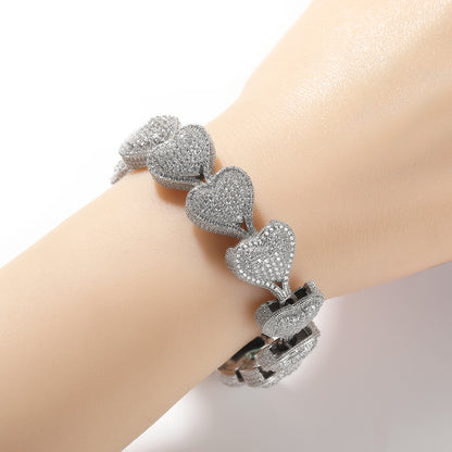 Iced Heart Chain Bracelet for Women & Couples – Gold, Silver, Rose Gold Statement Link Bracelet