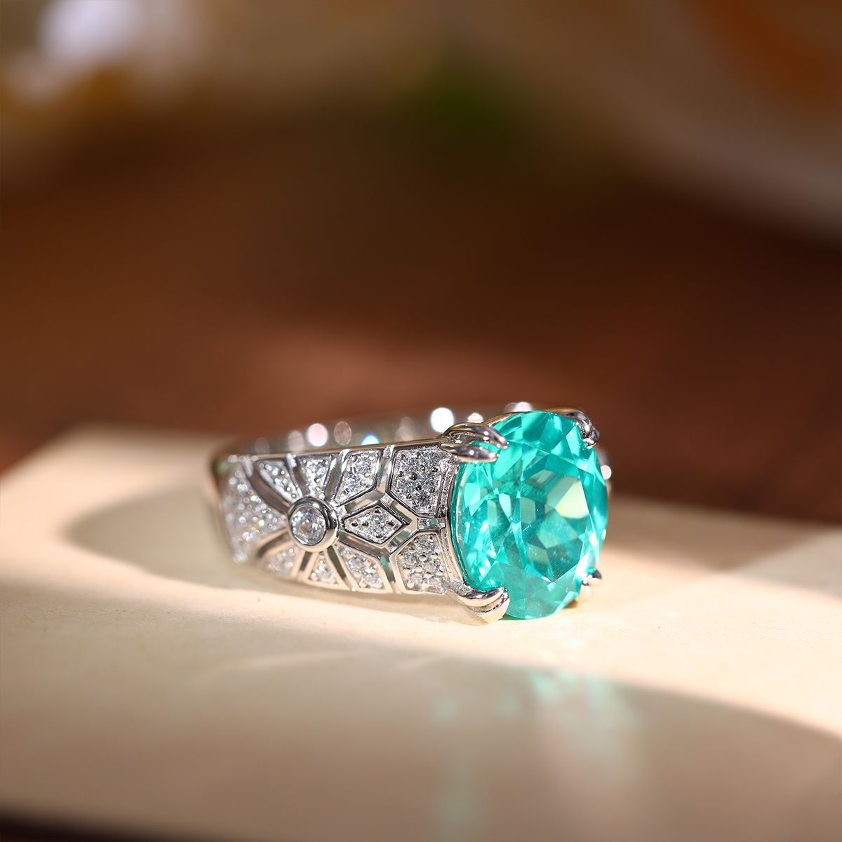 Vintage Teal Oval Solitaire Ring, S925 Sterling Silver Statement Ring product image