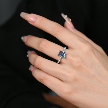 Blue Moissanite Ring, 3 Carat Radiant Cut, S925 Sterling Silver Twisted Band