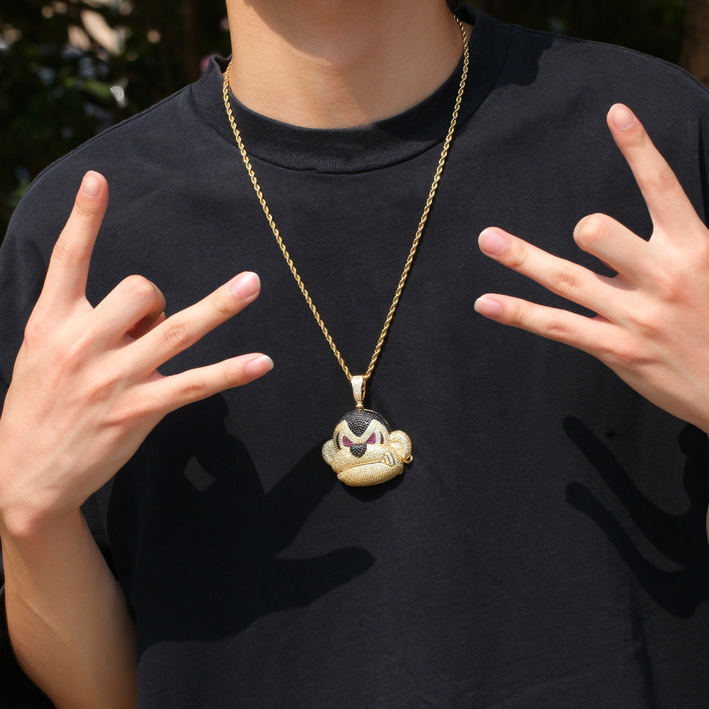 Iced Monster Pendant Necklace for Women & Men – Gold Plated Cubic Zirconia Hip Hop Statement Chain