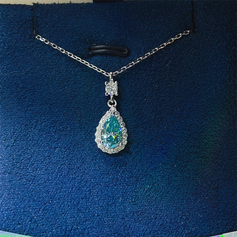 Teardrop Halo Pendant Necklace with Chain, Pink or Green Stone Drop Necklace for Women product image