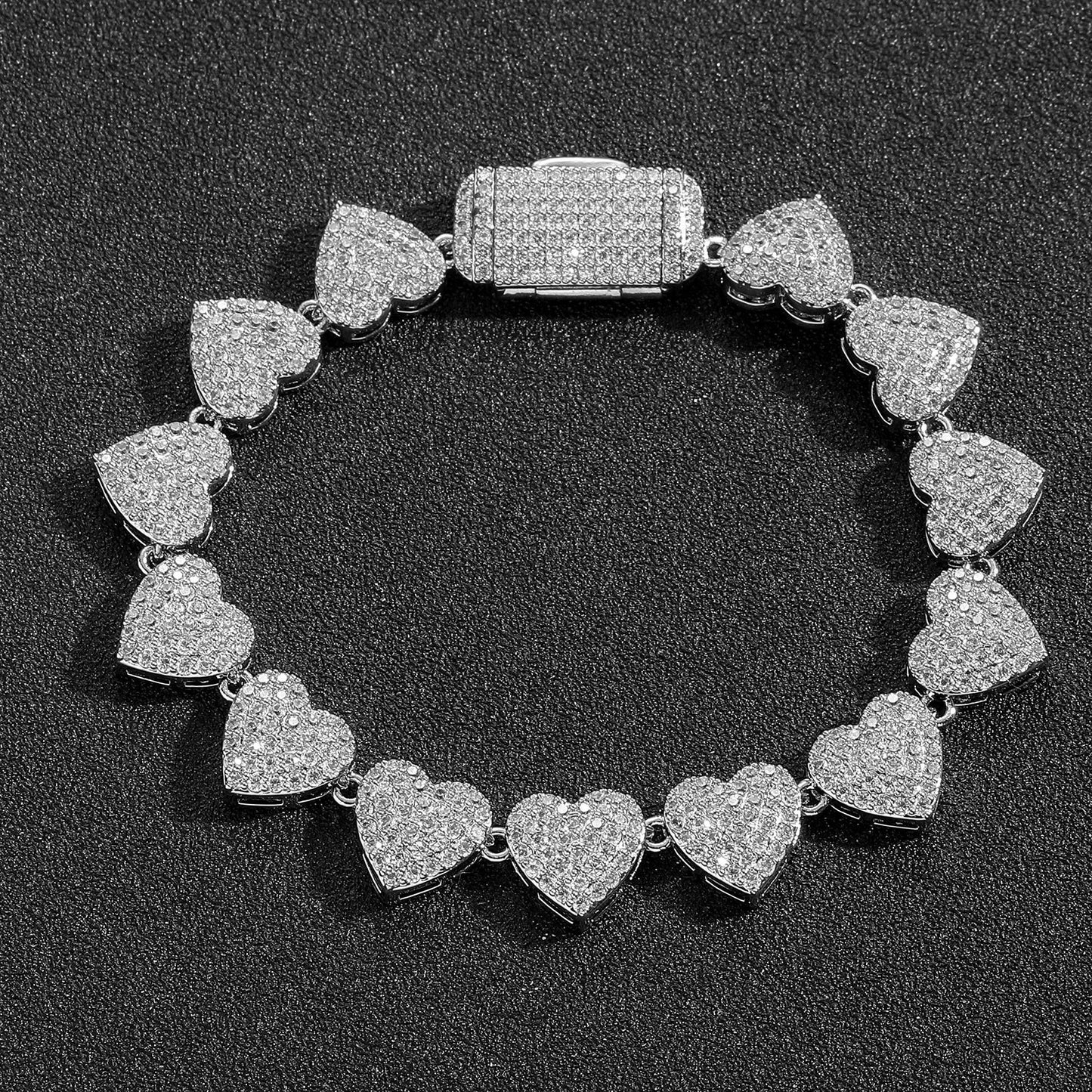 Hip Hop Heart Tennis Chain Cubic Zirconia Bracelet for Men