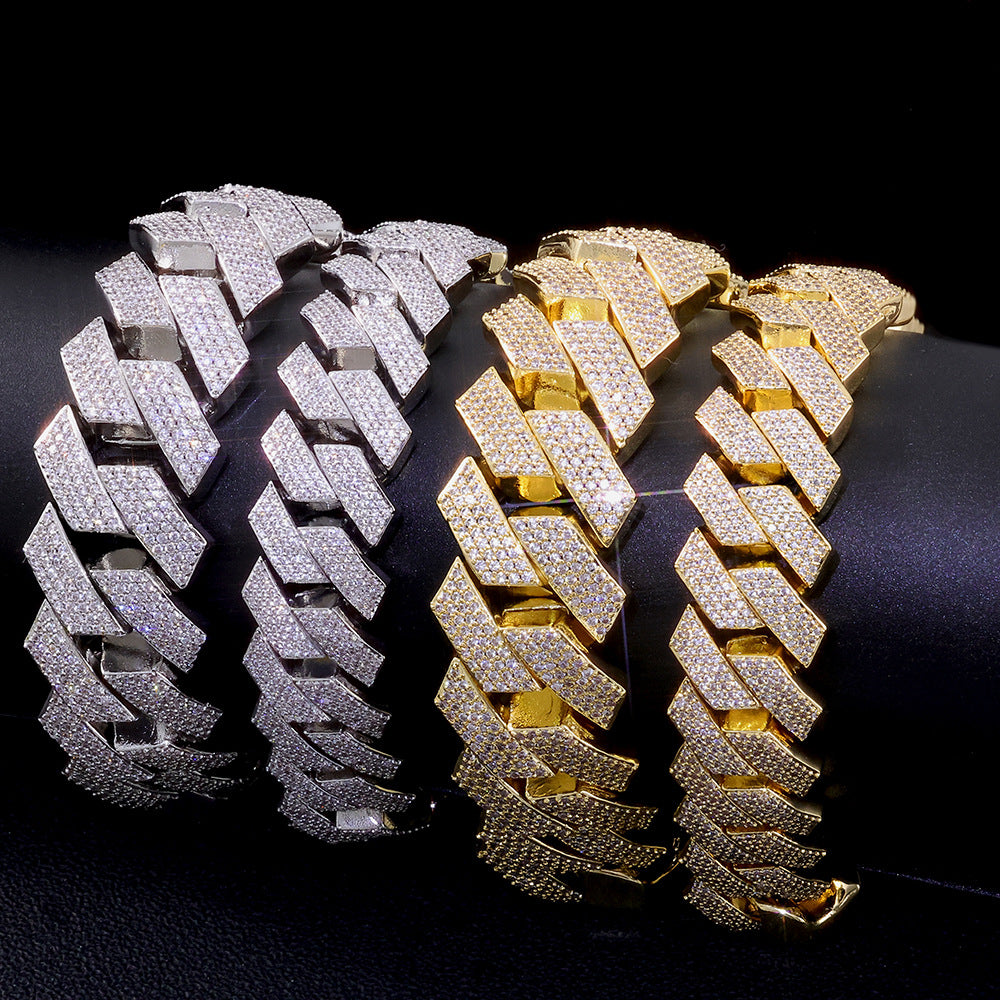 18-22 mm Diamond-Shaped Iced Cuban Hip Hop Necklace or Bracelet with Cubic Zirconia on a Copper Base - CHA402 product image