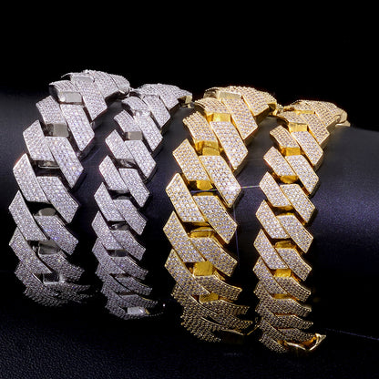 18-22 mm Diamond-Shaped Iced Cuban Hip Hop Necklace or Bracelet with Cubic Zirconia on a Copper Base - CHA402