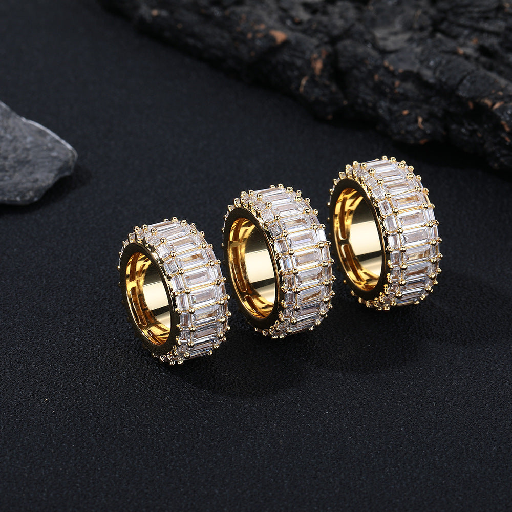 Unisex Geometric Triple-Row Baguette Cubic Zirconia Couple Ring product image