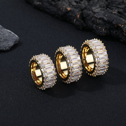 Unisex Geometric Triple-Row Baguette Cubic Zirconia Couple Ring