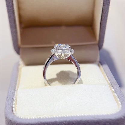 VVS Moissanite Halo Ring for Women, Floral Starburst Engagement Ring, D Color 1 Carat or 2 Carat Promise Ring