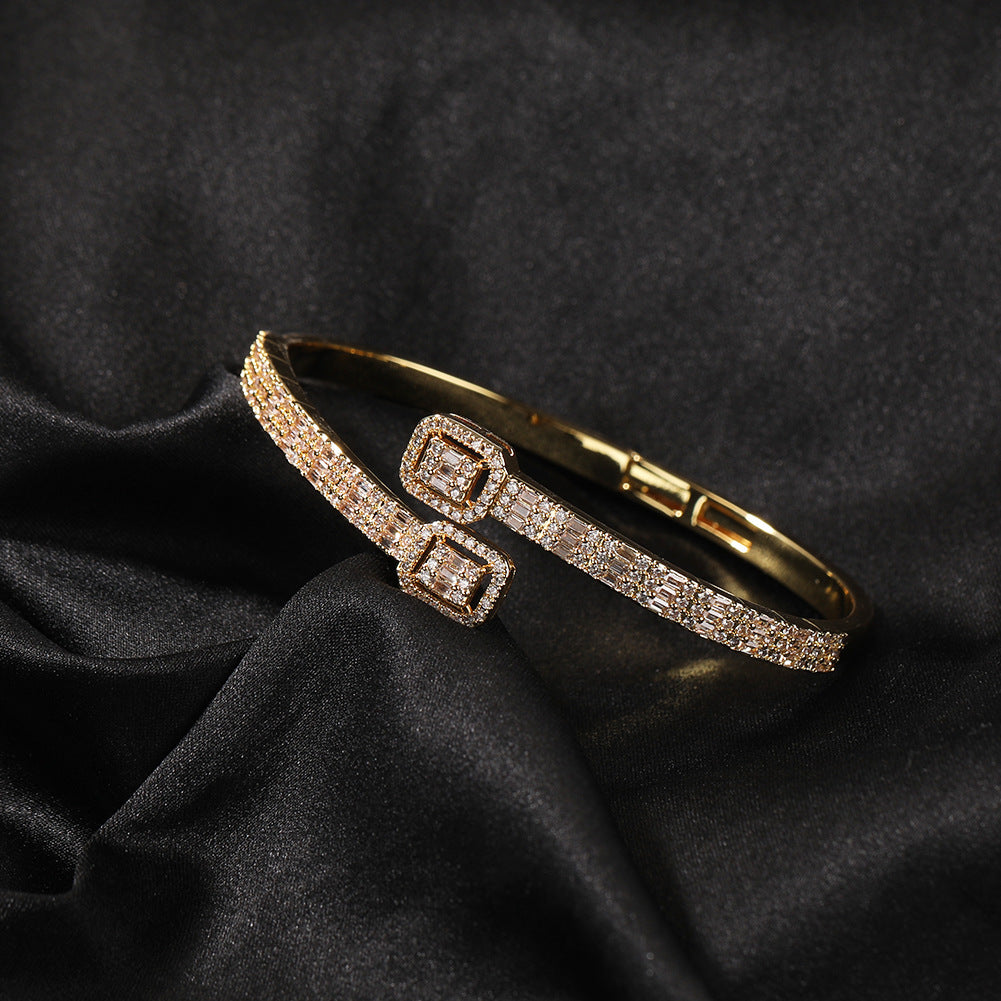 Elegant Oval Crystal Open Cuff Bracelet for Women - Gold or Silver Plated 8 Inch Dainty Bangle product image