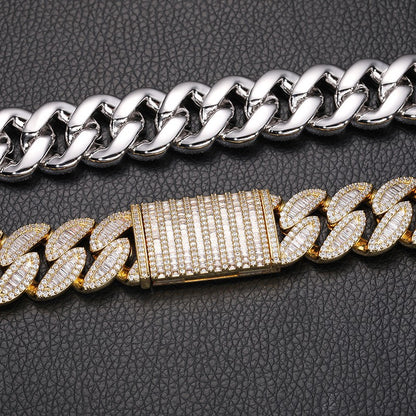 Iced Out Cuban Link Chain Necklace Bracelet Set for Women & Men, 5A CZ Hip Hop Statement Jewelry