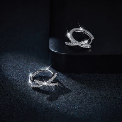 925 Silver Moissanite X Hoop Earrings, Cross Over Huggie Style