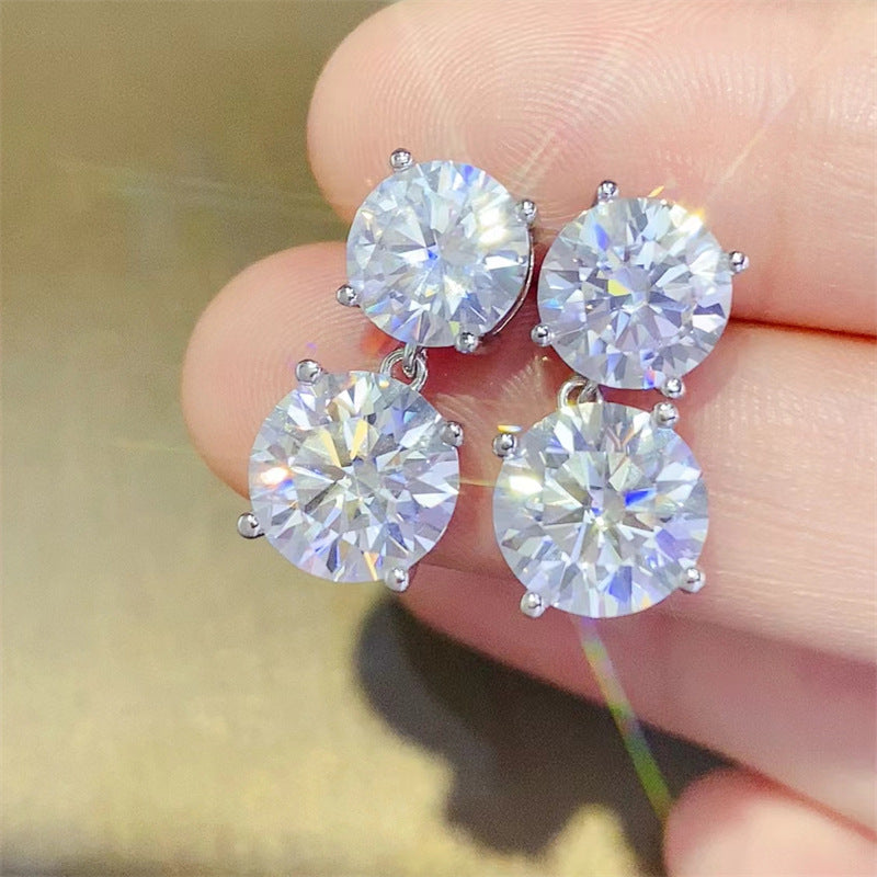 10 Carat White Moissanite Drop Stud Earrings for Women in Silver Tone product image