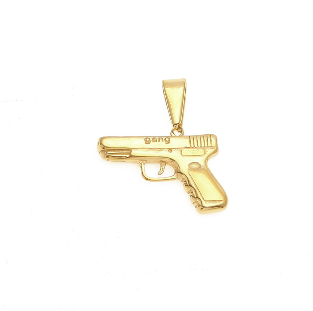 Gold Plated Stainless Steel Statement Pendant Necklace with 3mm Cuban Chain