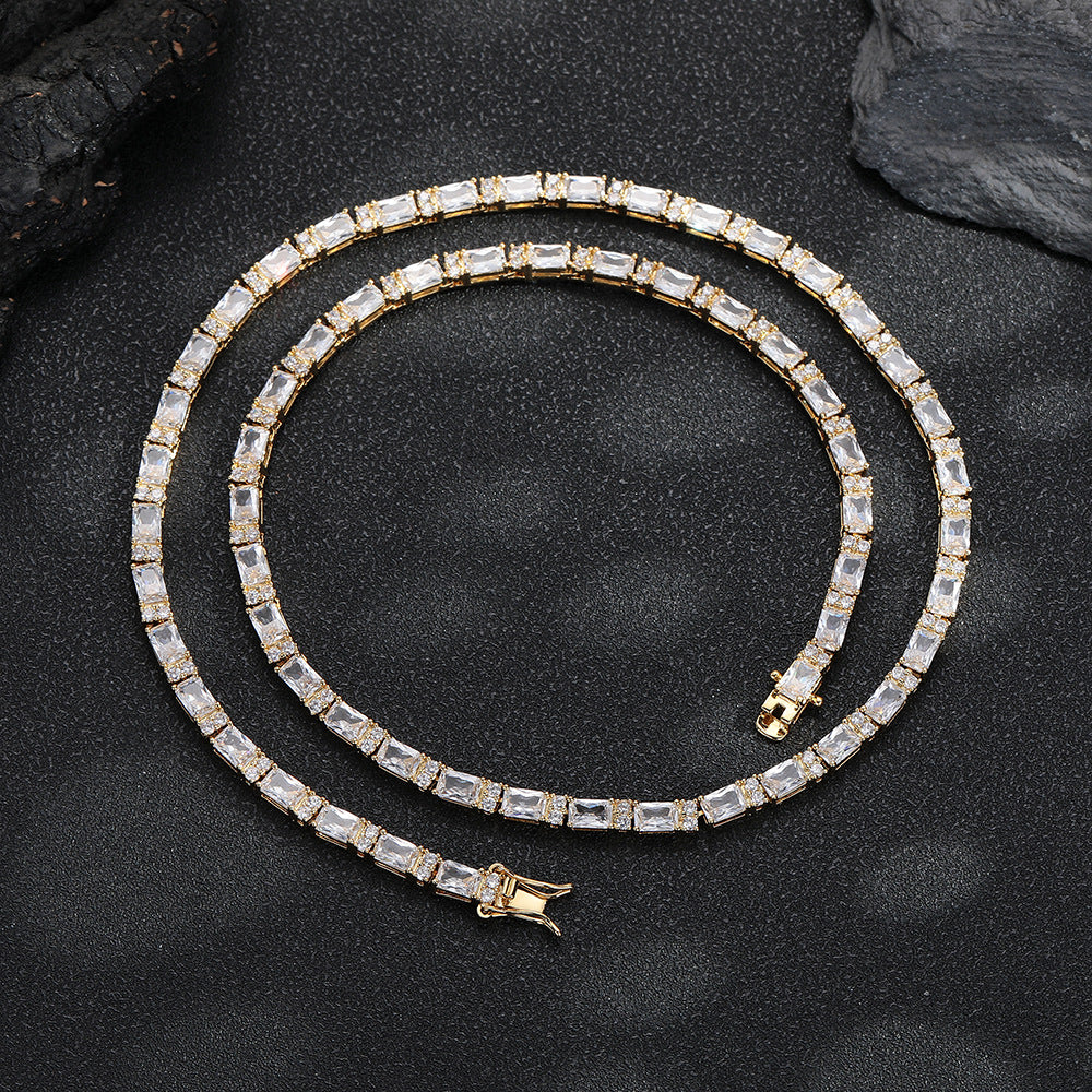 Geometric Zircon Tennis Chain Necklace, Unisex Hip Hop Link Chain, 41/46/51 cm