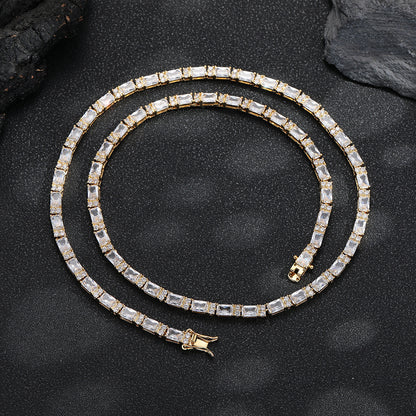 Geometric Cubic Zirconia Tennis Chain Necklace, Unisex Hip Hop Link Chain, 41/46/51 cm