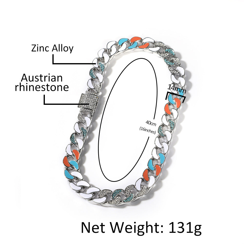 Unisex Hip Hop Enamel Cuban Link Chain Necklace Bracelet Set in Black or Silver product image
