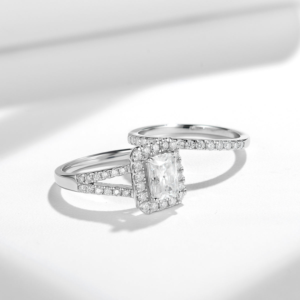 Radiant Cut Moissanite Halo Ring, 925 Sterling Silver 18K White Gold Plated Engagement Ring for Women product image