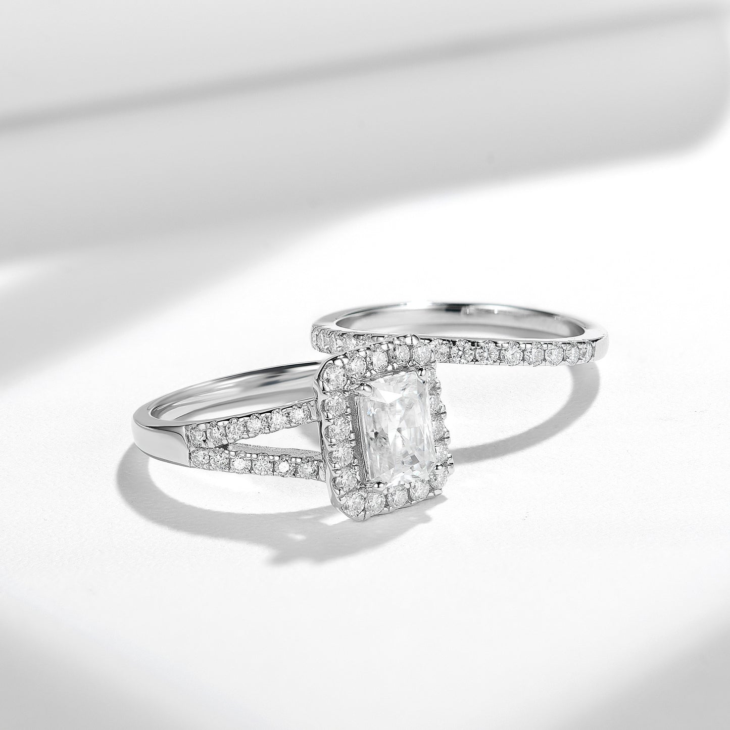 Radiant Cut Moissanite Halo Ring, 925 Sterling Silver 18K White Gold Plated Engagement Ring for Women product image