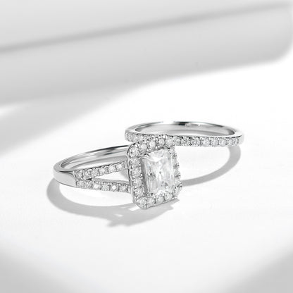Radiant Cut Moissanite Halo Ring, 925 Sterling Silver 18K White Gold Plated Engagement Ring for Women