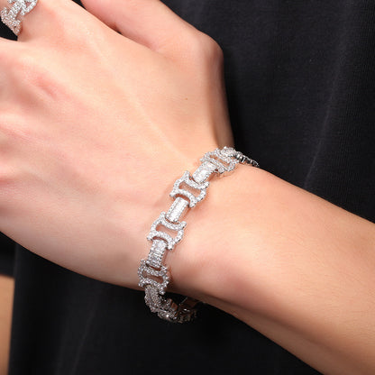 Unisex Cubic Zirconia Line Link Bracelet in Gold or Silver Tone – Hip Hop Statement Chain Bracelet, 7 Inch & 8 Inch
