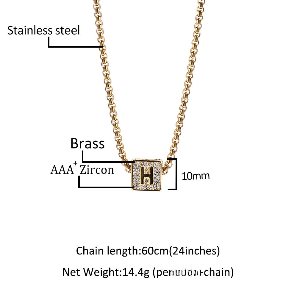Iced Initial Letter Pendant Necklace with 24 Inch Cuban Chain for Women product image