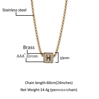 Iced Initial Letter Pendant Necklace with 24 Inch Cuban Chain for Women