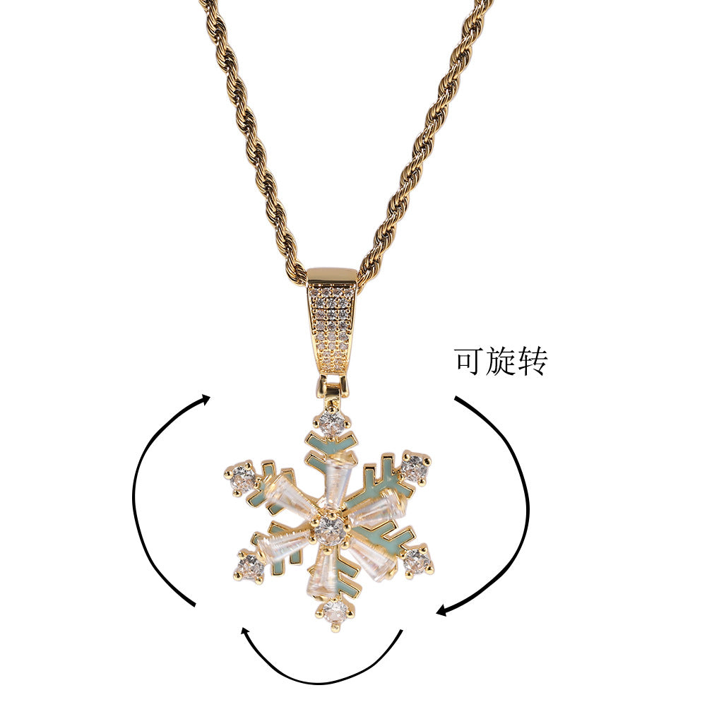 Iced Snowflake Pendant Necklace for Women – Gold Plated or Silver Plated Twist Chain Statement Necklace