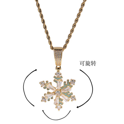 Iced Snowflake Pendant Necklace for Women – Gold Plated or Silver Plated Twist Chain Statement Necklace
