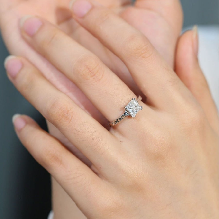 Princess Cut Moissanite Ring for Women, Square Solitaire Promise Ring, Size 9-20 product image